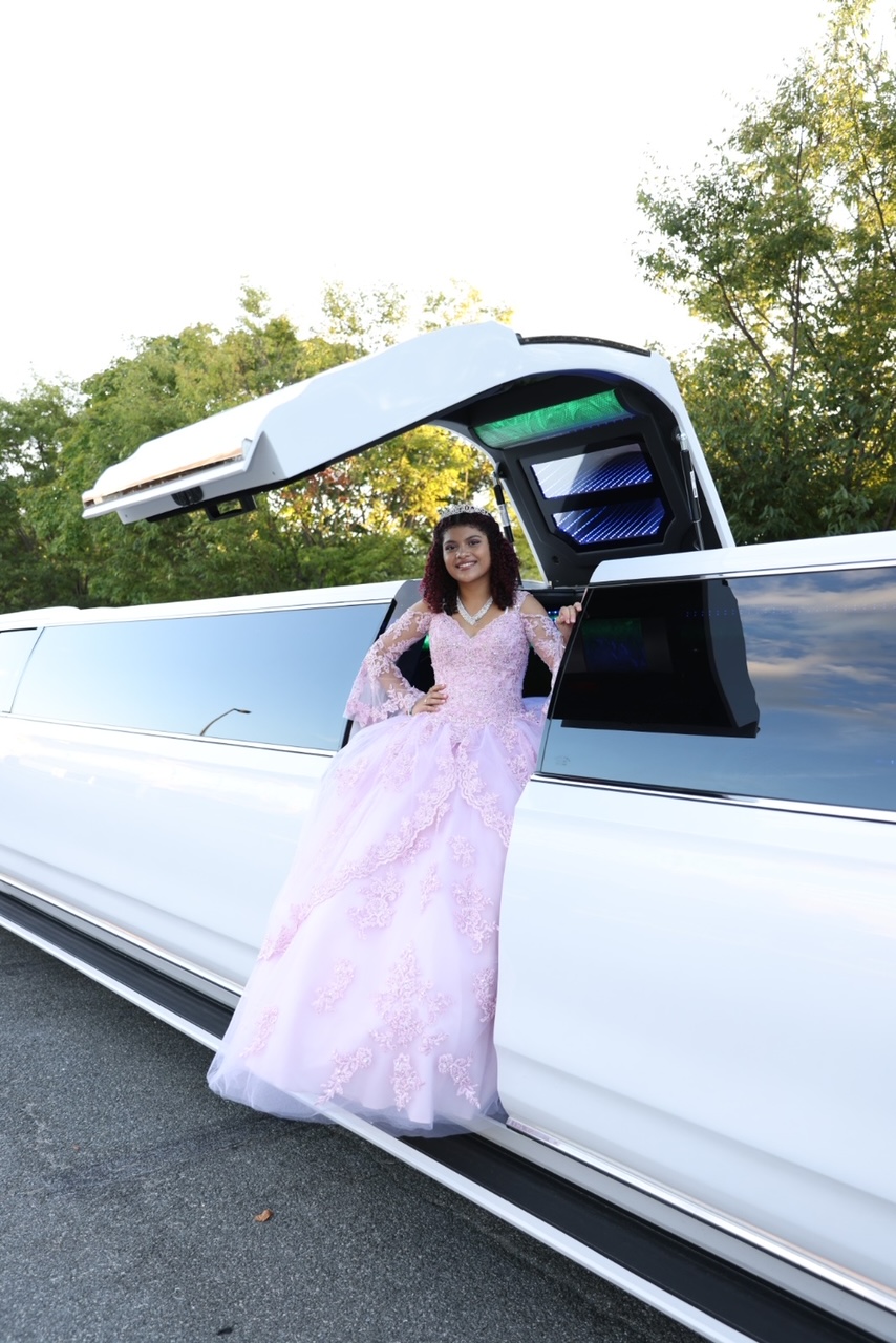beautiful girl and a white limousine 1
