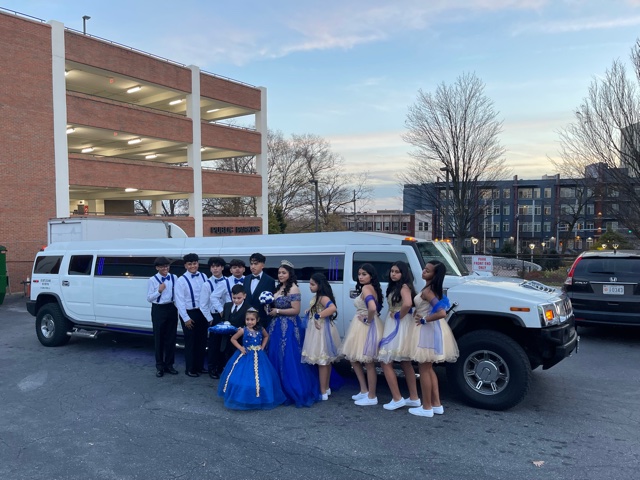 wedding pictorial with the luxurious limousine at the back